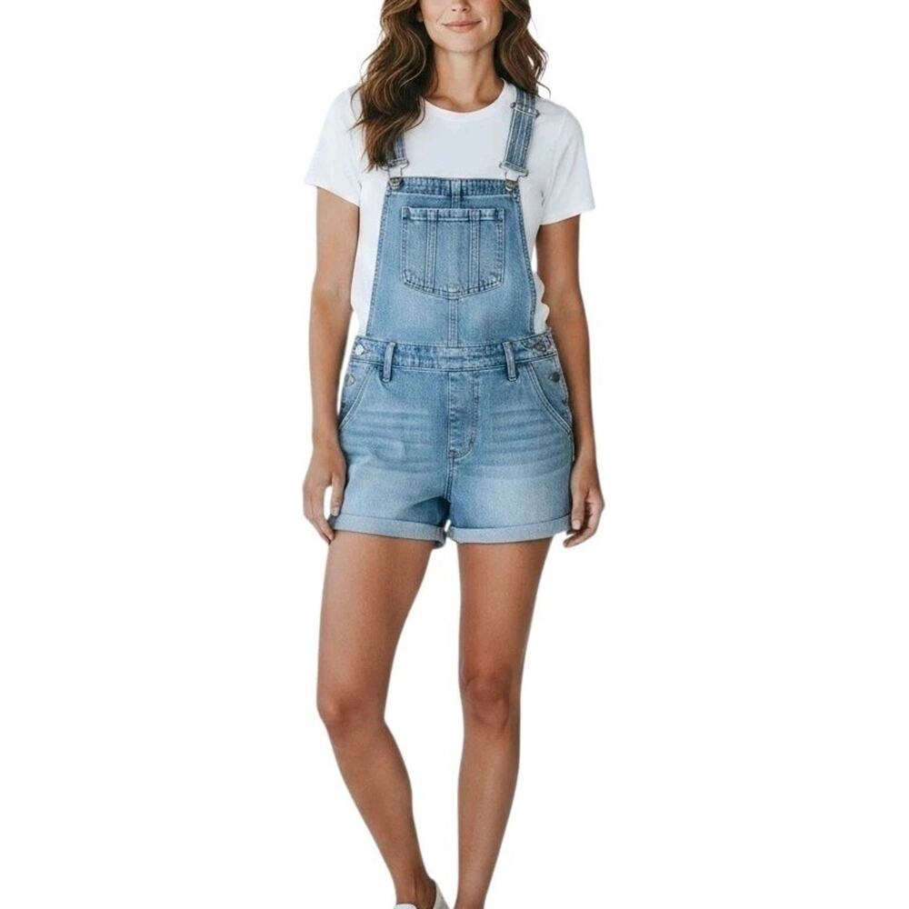 Love Tree Womens Bib Overalls Denim Shorts Size L Juniors Blue Shortalls